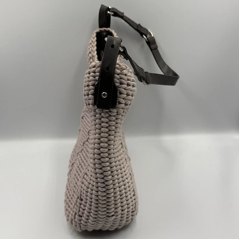 Liz Claiborne‎ Vintage Knit Shoulder Bag Beige Braided Boho Y2K Hobo Purse